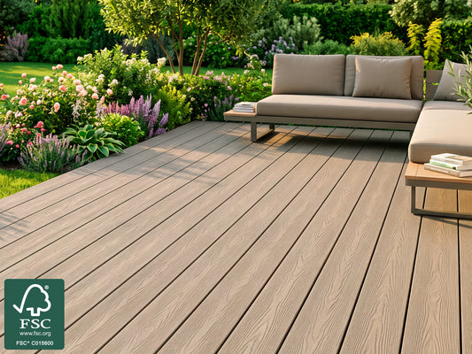 KAHRS WPC CoEx Terrassendielen, 20x200 mm, Massiv XL, Wendediele Urban Greige / Tropical Brown
