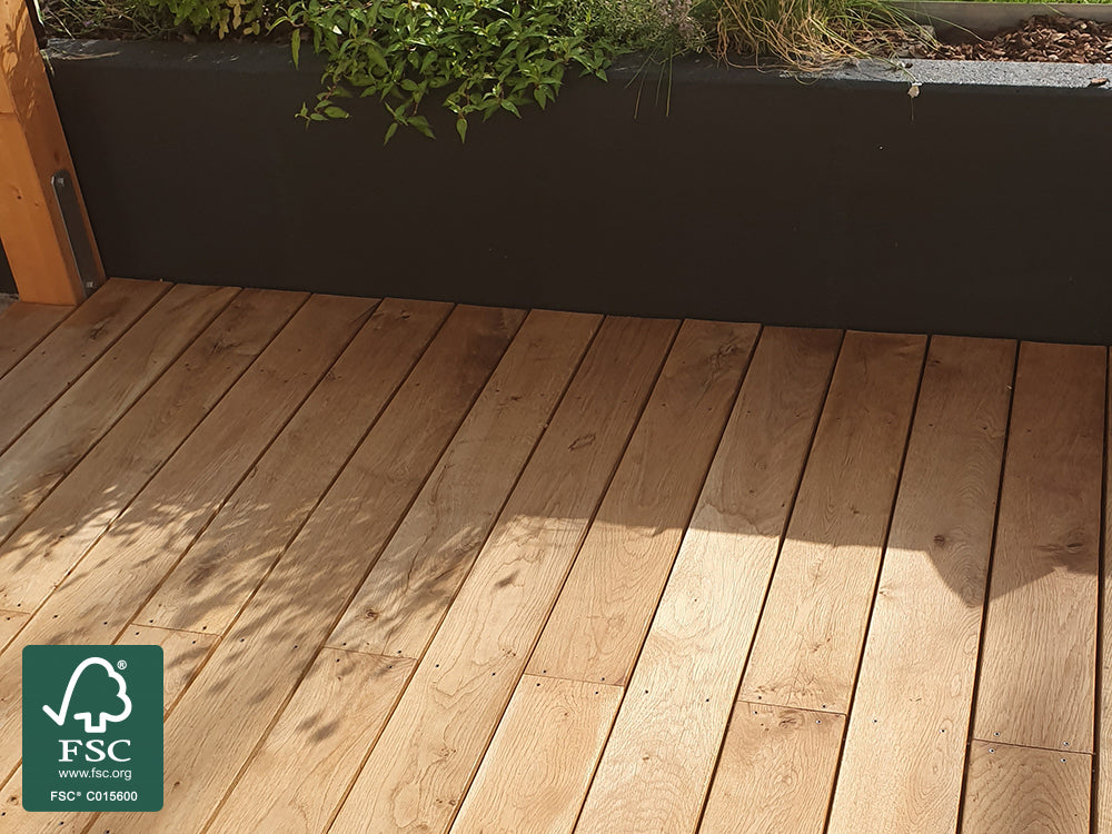 Eiche Terrassendielen, 23x140 mm KD, glatt/egalisiert *Rustikal*