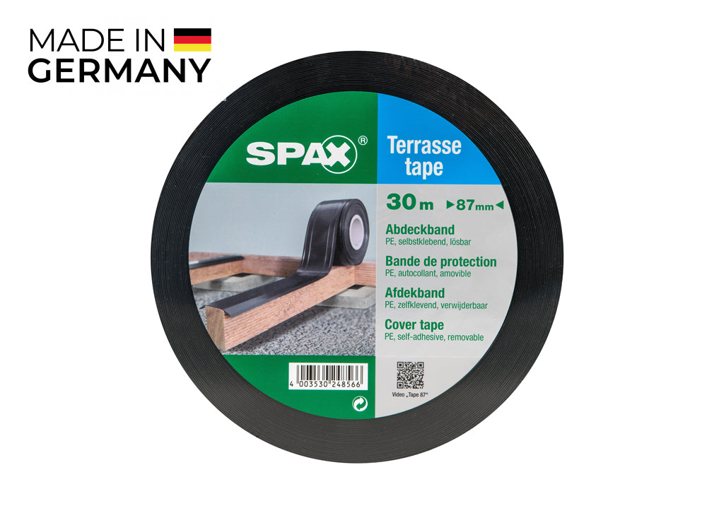 SPAX Tape Abdeckband, 30 m/Rolle, 87 mm breit, UV-resistent und selbstklebende Rückseite schützt die Unterkonstruktion vor Nässe