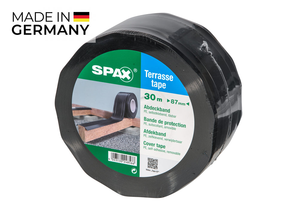 SPAX Tape Abdeckband, 30 m/Rolle, 87 mm breit, UV-resistent und selbstklebende Rückseite schützt die Unterkonstruktion vor Nässe