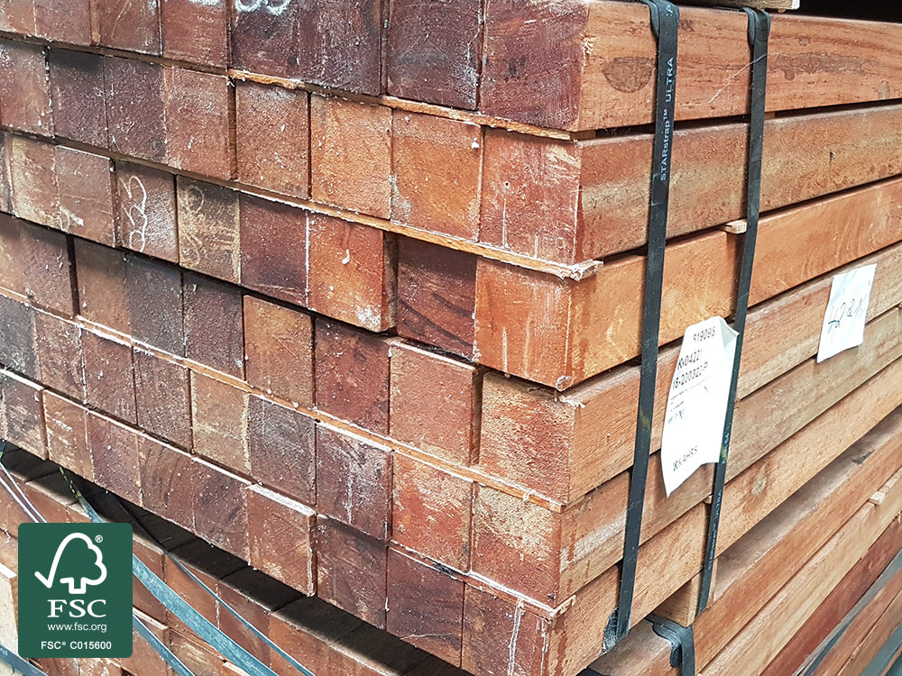 Angelim Pedra Konstruktionsholz, 90x90 mm AD, 4-seitig glatt gehobelt