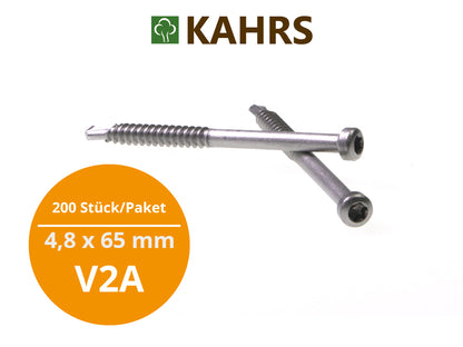 KAHRS Terrassenbohrschraube für Alu-UK 4,8x65 mm, V2A, T20, 200 Stück/Pack inkl. Bit