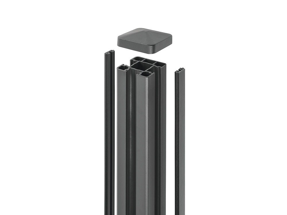 NATURinFORM Zaunpfosten "Der Flexible", Aluminium pulverbeschichtet, anthrazit, zum Aufdübeln, mit Abdeckkappe, 2 Blende