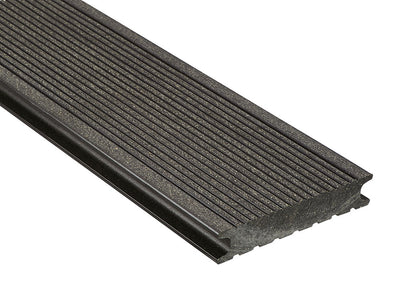 25×138mm "Die Beliebte massiv", WPC Terrassendielen, beidseitig gebürstet, grob/fein, steingrau, Vollprofil, BAZ