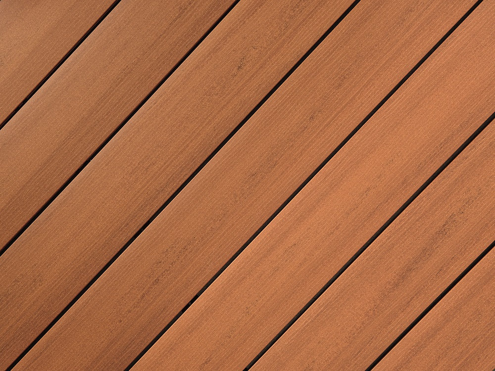 19x140 mm "Die Smarte Naturlinie", WPC, bernsteinbraun, geprägte Oberfläche, ungebürstet