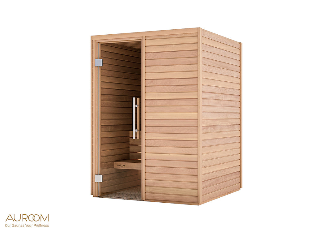 AUROOM Sauna Bausatz "Cala Wood 2" aus Thermoespe, Saunaofen mit integrierter Steuerung, Tiefe: 1,50 m; Breite: 1,50 m; Höhe; 2,05 m
