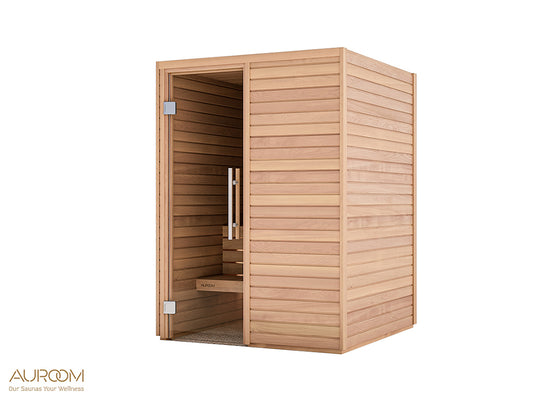 AUROOM Sauna Bausatz "Cala Wood 2" aus Thermoespe, Saunaofen mit integrierter Steuerung, Tiefe: 1,50 m; Breite: 1,50 m; Höhe; 2,05 m
