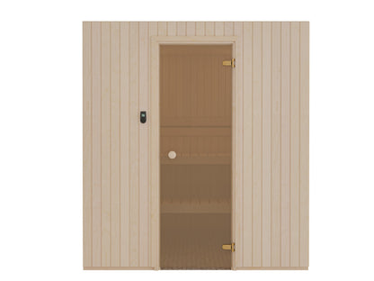 AUROOM Sauna Bausatz "Tradition M" aus Espe, Saunaofen mit externer Steuerung, Tiefe: 1,90 m; Breite: 2,00 m; Höhe; 2,05 m – Bild 7