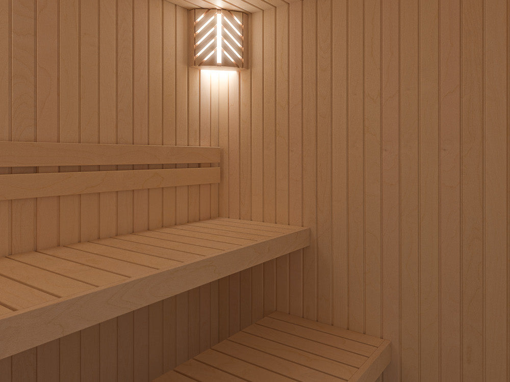 AUROOM Sauna Bausatz "Tradition M" aus Espe, Saunaofen mit externer Steuerung, Tiefe: 1,90 m; Breite: 2,00 m; Höhe; 2,05 m – Bild 5