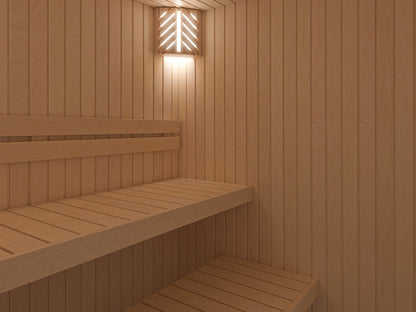 AUROOM Sauna Bausatz "Tradition M" aus Espe, Saunaofen mit externer Steuerung, Tiefe: 1,90 m; Breite: 2,00 m; Höhe; 2,05 m – Bild 5