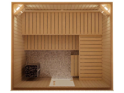 AUROOM Sauna Bausatz "Tradition L" aus Espe, Saunaofen mit externer Steuerung, Tiefe: 2,00 m; Breite: 2,30 m; Höhe; 2,05 m – Bild 6
