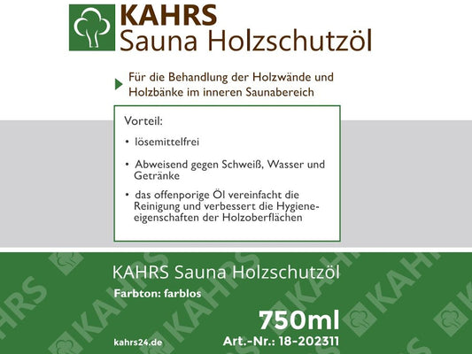 KAHRS Sauna-Holzschutzöl, 0,75 Liter/ VE, farblos, besonders geeignet für Saunaholz