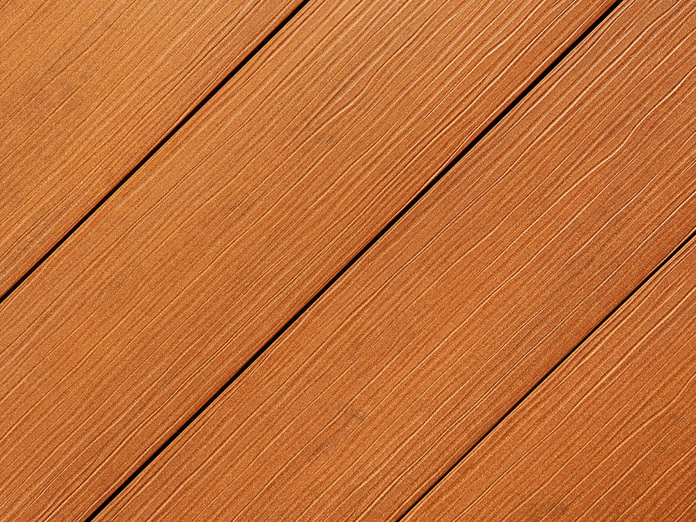 "Die Exklusive Large" WPC Terrassendielen, 21×245mm, Bernsteinbraun eins. gep., matt, Vollp.