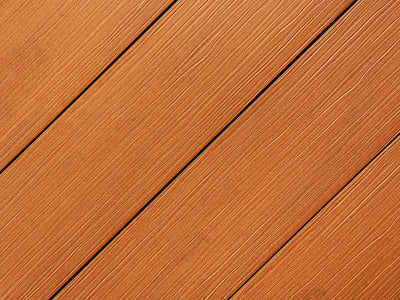 "Die Exklusive Large" WPC Terrassendielen, 21×245mm, Bernsteinbraun eins. gep., matt, Vollp.