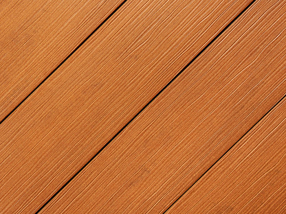 "Die Exklusive Large" WPC Terrassendielen, 21×245mm, Bernsteinbraun eins. gep., matt, Vollp.