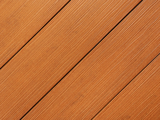 "Die Exklusive Large" WPC Terrassendielen, 21×245mm, Bernsteinbraun eins. gep., matt, Vollp.