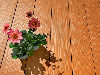 "Die Exklusive Large" WPC Terrassendielen, 21×245mm, Bernsteinbraun eins. gep., matt, Vollp.