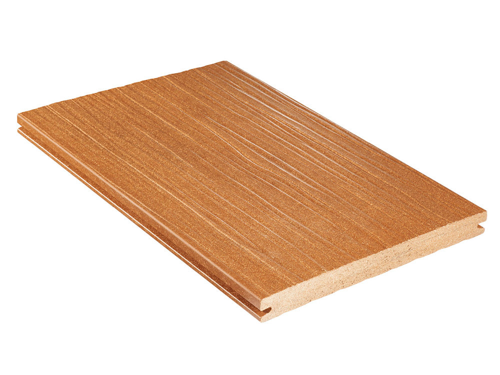 "Die Exklusive Large" WPC Terrassendielen, 21×245mm, Bernsteinbraun eins. gep., matt, Vollp.
