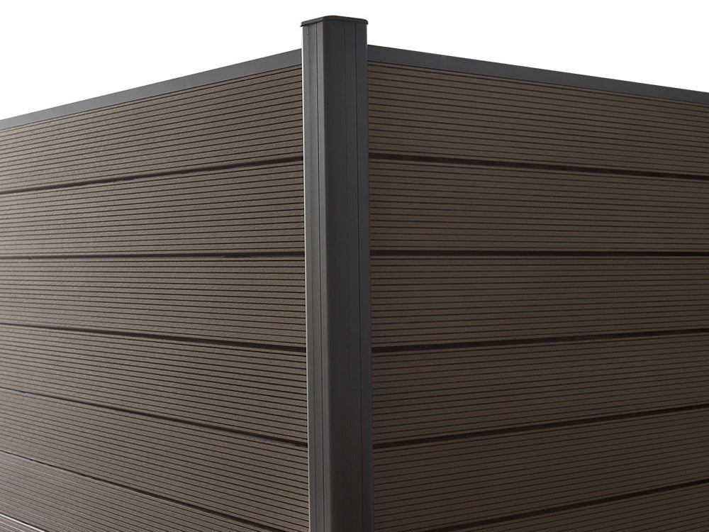 KAHRS WPC Zaunfeld-Set "Lübeck", braun, 12 Zaunbretter 20×161mm, inkl. Alustart- & Endleiste in anthrazitbraun + Fixieru