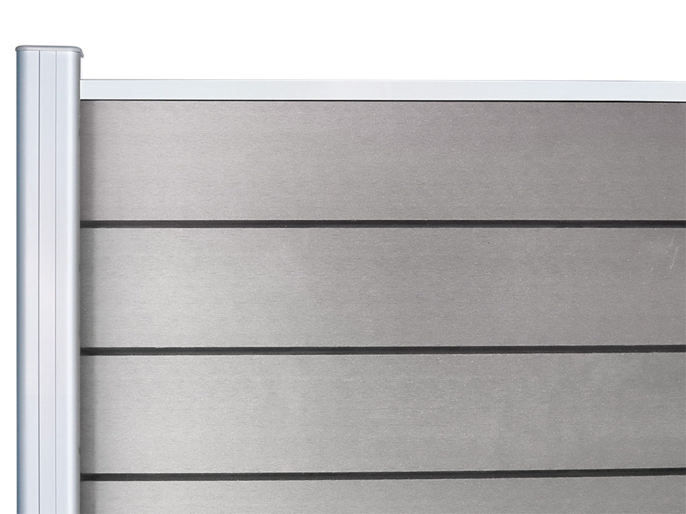 KAHRS WPC Zaunfeld-Set "Lübeck", grau, 12 Zaunbretter 20×161mm, inkl. Alustart- & Endleiste in silber + Fixierungsstange
