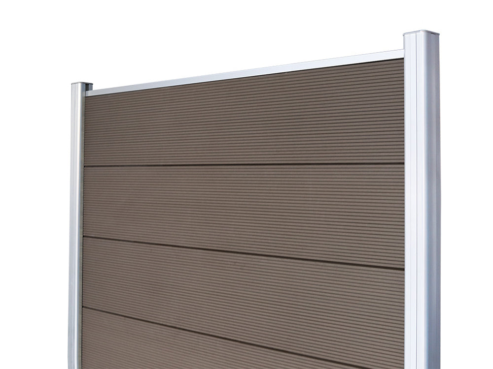 KAHRS WPC Zaunfeld-Set "Lübeck XL", braun, 6 Zaunbretter 20×307mm, inkl. Alustart- & Endleiste in silber + Fixierungssta