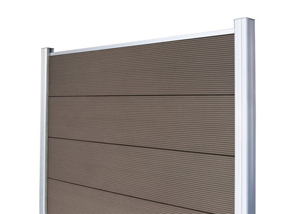 KAHRS WPC Zaunfeld-Set "Lübeck XL", braun, 6 Zaunbretter 20×307mm, inkl. Alustart- & Endleiste in silber + Fixierungssta