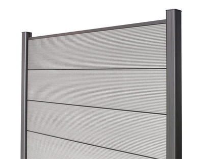 KAHRS WPC Zaunfeld-Set "Lübeck XL", grau, 6 Zaunbretter 20×307mm, inkl. Alustart- & Endleiste in anthrazitbraun + Fixier