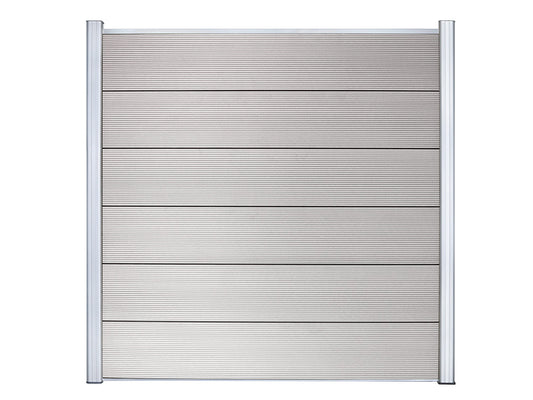KAHRS WPC Zaunfeld-Set "Lübeck XL", grau, 6 Zaunbretter 20×307mm, inkl. Alustart- & Endleiste in silber + Fixierungsstan