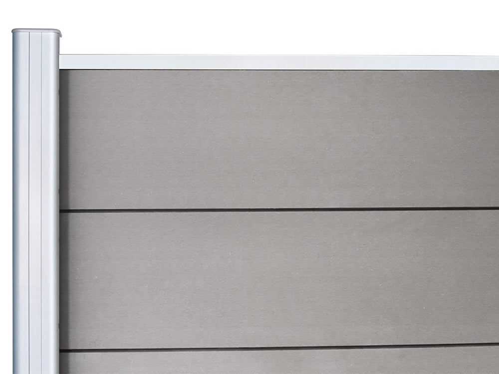KAHRS WPC Zaunfeld-Set "Lübeck XL", grau, 6 Zaunbretter 20×307mm, inkl. Alustart- & Endleiste in silber + Fixierungsstan
