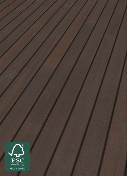 Moso-Bambus Terrassendielen, 20×137mm thermobehandelt, fein/glatt, roh, 3 Stk./Bund, seitlich genutet, stirnseitig Nut & Feder