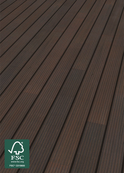 Moso-Bambus Terrassendielen, 20×137mm thermobehandelt, fein/glatt, roh, 3 Stk./Bund, seitlich genutet, stirnseitig Nut & Feder