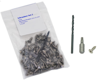 Kovalex® Schraubenset 2 für Dielenclip auf Alu-UK, 100 Schrauben 3,9×13mm, V2A, Senkkopf, 1 Bohrer 3,2mm, 1 Bit TX15 – Bild 2