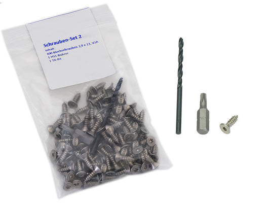 Kovalex® Schraubenset 2 für Dielenclip auf Alu-UK, 100 Schrauben 3,9×13mm, V2A, Senkkopf, 1 Bohrer 3,2mm, 1 Bit TX15 – Bild 2