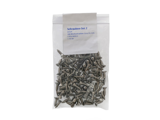 Kovalex® Schraubenset 2 für Dielenclip auf Alu-UK, 100 Schrauben 3,9x13 mm, V2A, Senkkopf, 1 Bohrer 3,2 mm, 1 Bit TX15