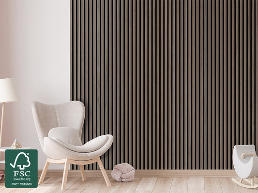 FibroTech Akustikpaneel Basic, Walnut, 2440 x 605 x 22 mm (1,48 m²/Stück)