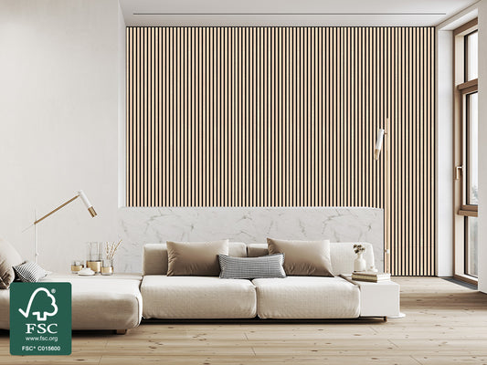 FibroTech Akustikpaneel Basic, Light Oak, 2440 x 605 x 22 mm (1,48 m²/Stück)