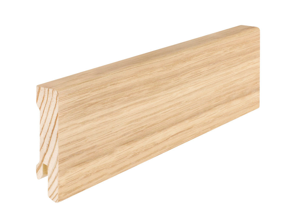 Kiefer Sockelleisten, 16x58 mm "Rundkante", massiv, mit Eiche furniert, matt lackiert 10 Stk. pro Bund