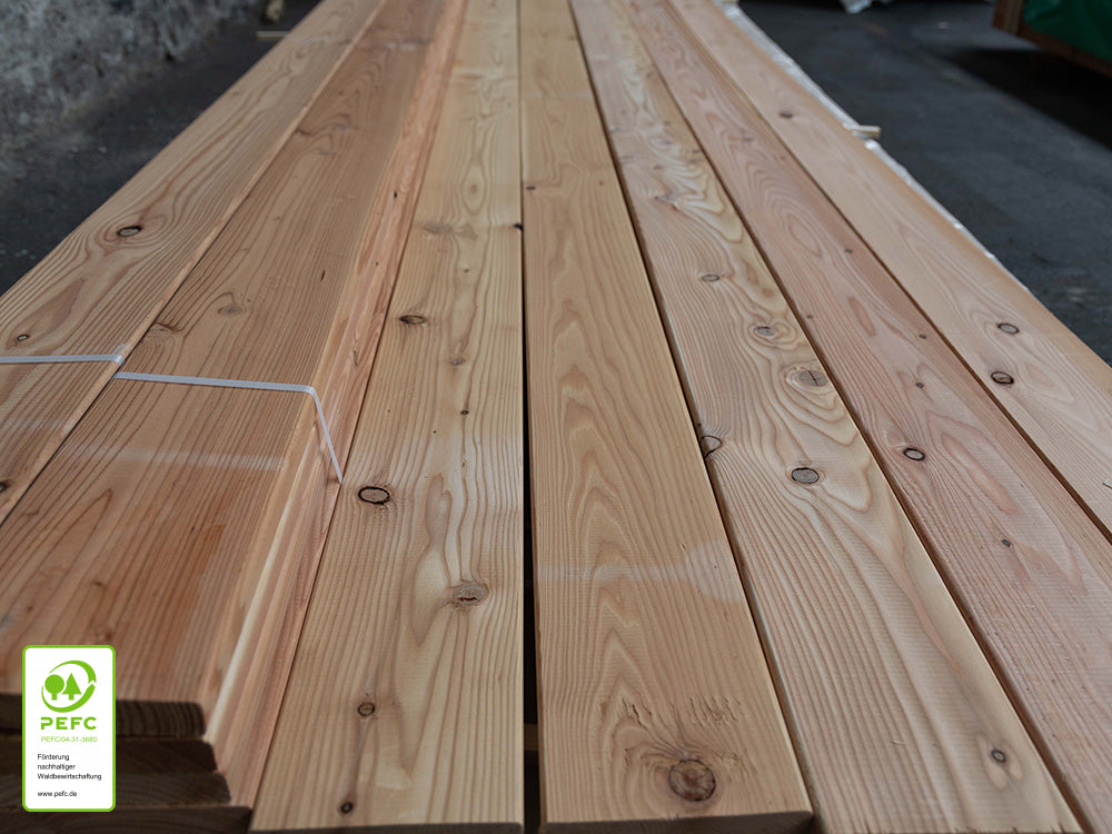 Europäische Lärche Terrassendielen, 27x143 mm, KD, glatt/glatt