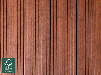 Moso-Bambus Terrassendielen, 20×137mm, fein/glatt, vorgeölt coffee, 3 Stk./Bund, mineralveredelt, seitlich genutet, stirnseitig Nut & Feder
