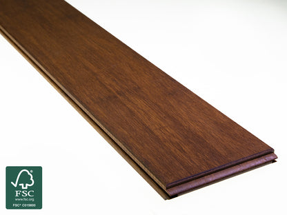Moso-Bambus Terrassendielen, 20×137mm, fein/glatt, vorgeölt coffee, 3 Stk./Bund, mineralveredelt, seitlich genutet, stirnseitig Nut & Feder