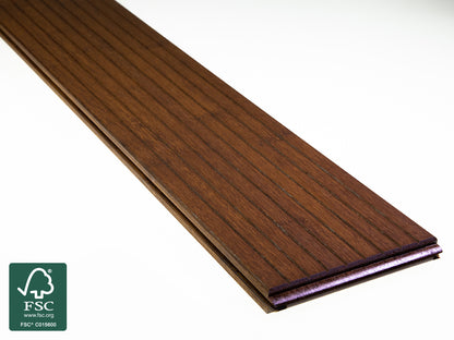 Moso-Bambus Terrassendielen, 20×137mm, fein/glatt, vorgeölt coffee, 3 Stk./Bund, mineralveredelt, seitlich genutet, stirnseitig Nut & Feder