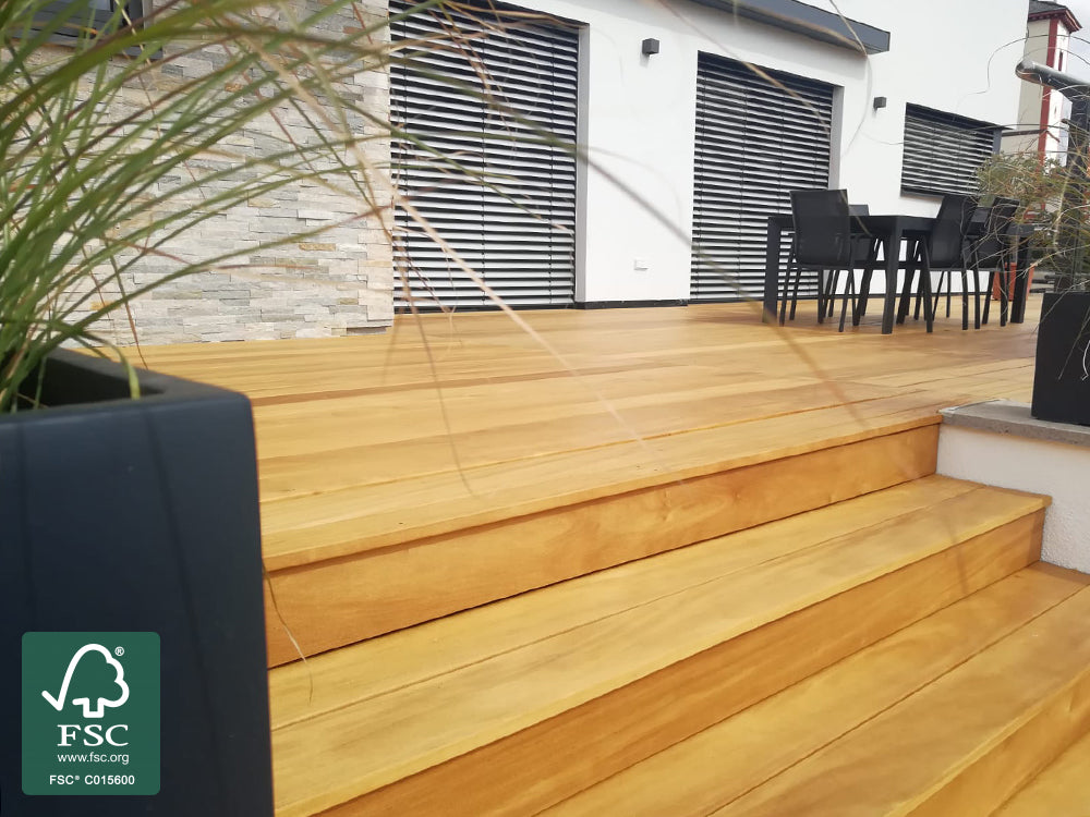 Garapa Terrassendielen, 25x90 mm,  KD, glatt/glatt