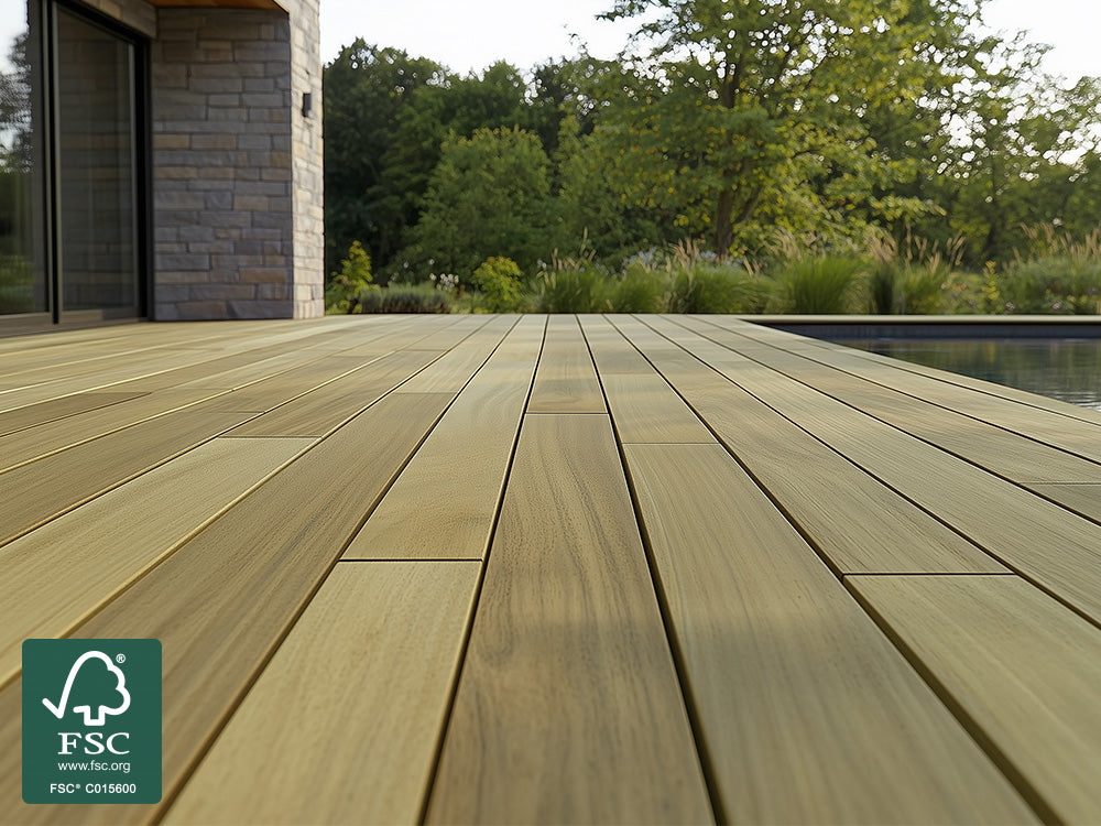 Robinie Terrassendielen, 23×118mm, KD, glatt bombiert, seitlich genutet, keilgezinkt