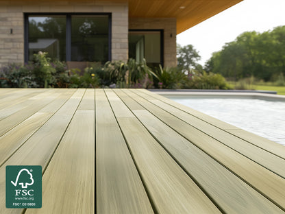 Robinie Terrassendielen, 23×118mm, KD, glatt bombiert, seitlich genutet, keilgezinkt