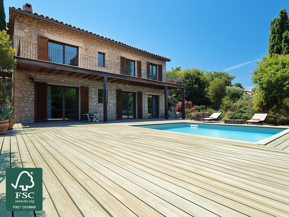 Robinie Terrassendielen, 23×118mm, KD, glatt bombiert, seitlich genutet, keilgezinkt
