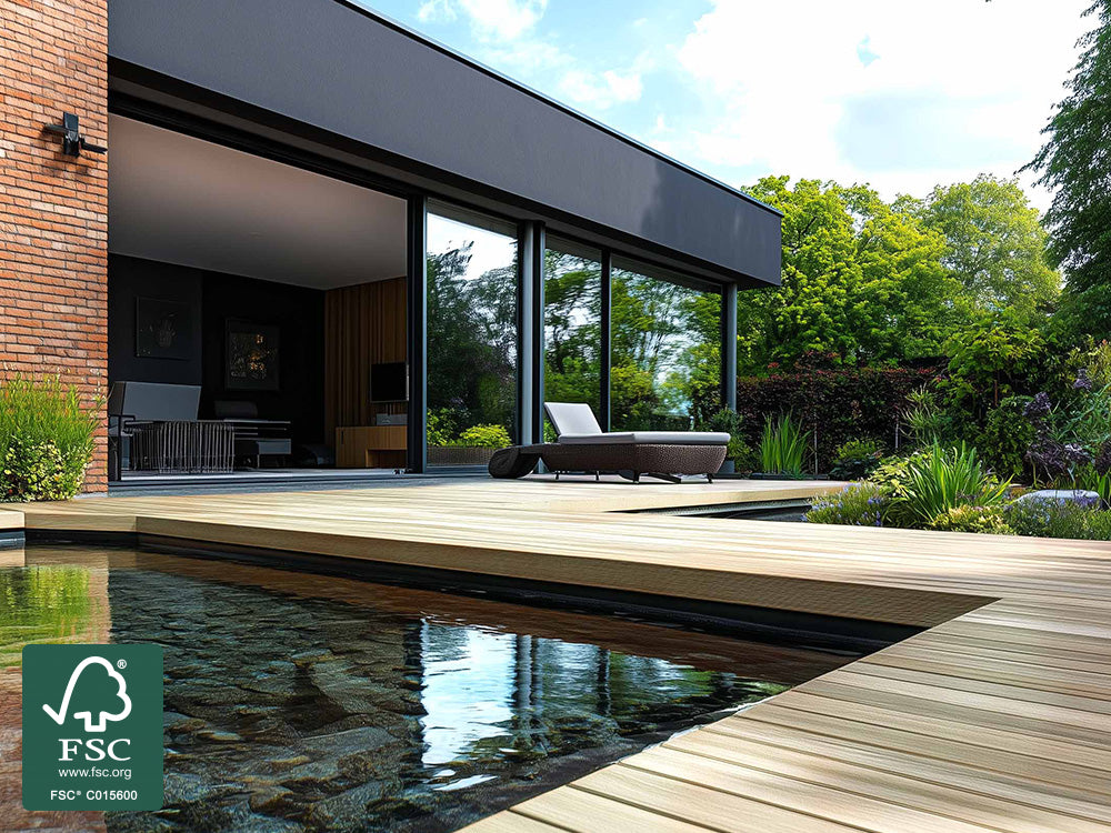 Robinie Terrassendielen, 23×118mm, KD, glatt bombiert, seitlich genutet, keilgezinkt