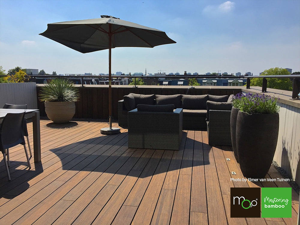 MOSO® Bambus Terrassendielen, 20x155 mm, Bamboo X-treme®, bombiert, geölt mit Woca, einseitig nutzbar