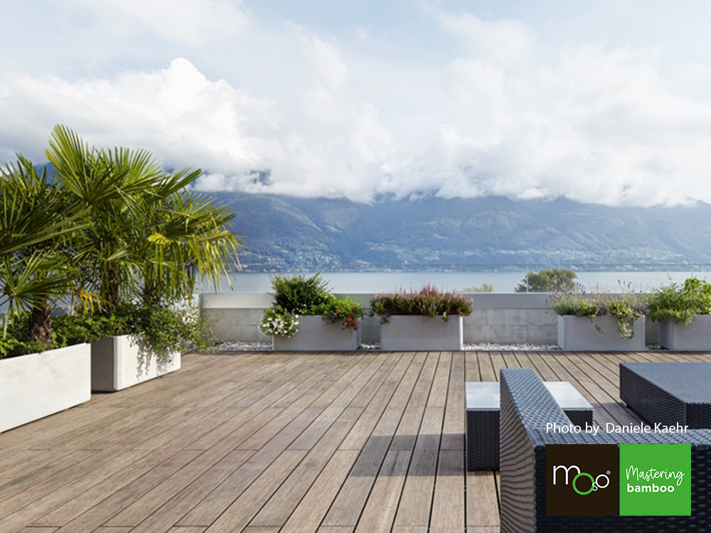 MOSO® Bambus Terrassendielen, 20x155 mm, Bamboo X-treme®, bombiert, gebürstet, geölt mit Woca, einseitig nutzbar