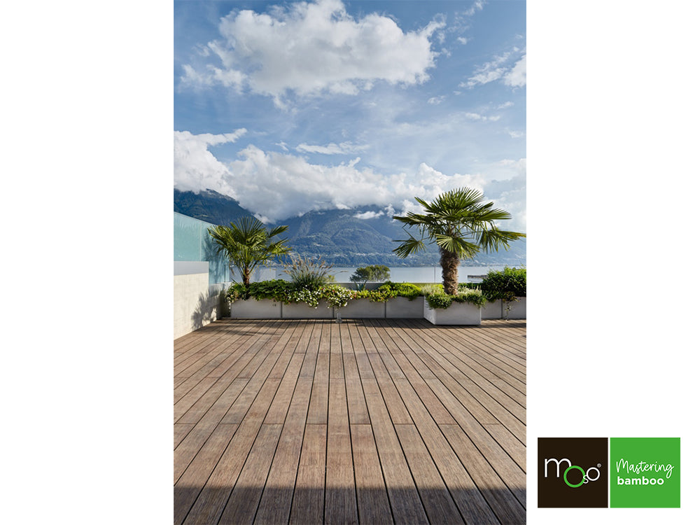 MOSO® Bambus Terrassendielen, 20x155 mm, Bamboo X-treme®, bombiert, gebürstet, geölt mit Woca, einseitig nutzbar