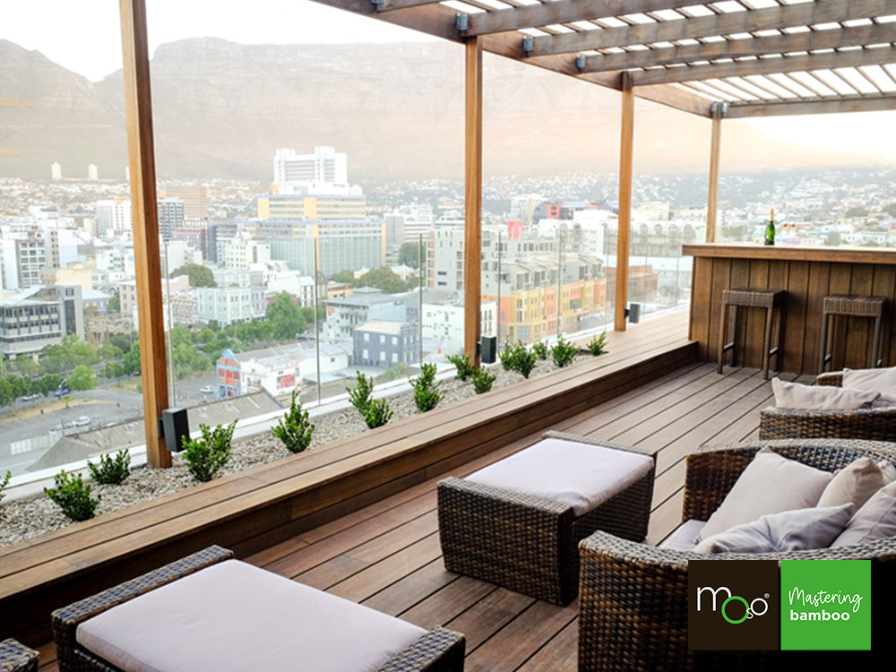 MOSO® Bambus Terrassendielen, 20x155 mm, Bamboo X-treme®, bombiert, gebürstet, geölt mit Woca, einseitig nutzbar